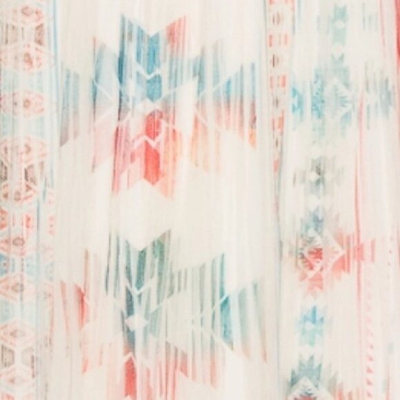NEW Origami Cream Aztec Tribal Orange Red Blue Tulle Overlay 2 Tier Maxi Skirt M - Picture 2 of 6